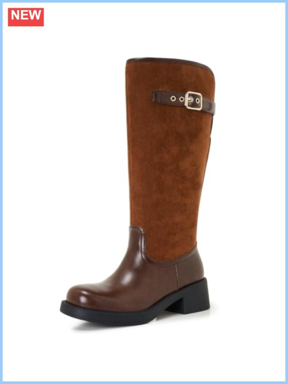 Knee High Riding Boots Faux Leather Faux Suede Platform Chunky Heel